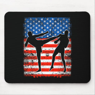 Kickboxing Fighters On American Flag Patriotic Mouse Mat