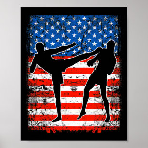 Kickboxing Fighters On American Flag Patriotic  Poster