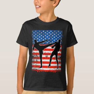 Kickboxing Fighters On American Flag Patriotic T-Shirt