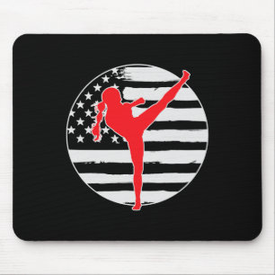 Kickboxing Girl Usa Flag 4th Of July Mouse Mat