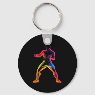 Kickboxing Guy Cartoon Style Kickboxer Savate  Key Ring