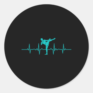 Kickboxing Heartbeat Funny Ekg Kickboxer Gift For  Classic Round Sticker