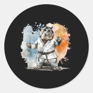 Kickboxing Hippo Martial Arts Karate Jiu-Jitsu MMA Classic Round Sticker