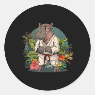 Kickboxing Hippo Taekwondo Karate MMA Funny Classic Round Sticker