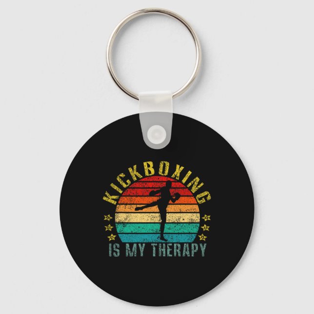 Kickboxing Is My Therapy Funny Retro  Key Ring (Front)
