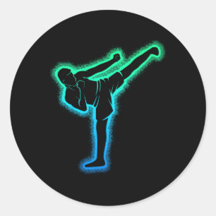 Kickboxing Karate Kickboxer Taekwondo Children Men Classic Round Sticker