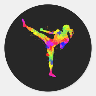 Kickboxing Kickboxer Karate Women Girls Kids Classic Round Sticker