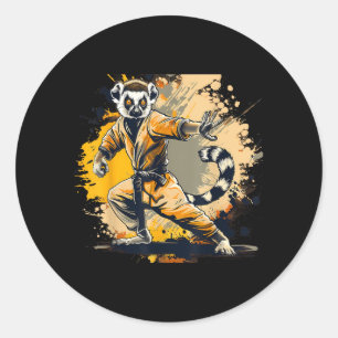Kickboxing Lemur Taekwondo Karate MMA Funny Classic Round Sticker