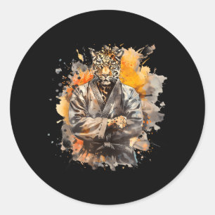 Kickboxing Leopard Taekwondo Karate MMA Martial Classic Round Sticker
