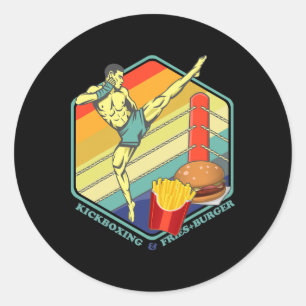 Kickboxing Muay Thai Boxing Fries Burger Fastfood Classic Round Sticker