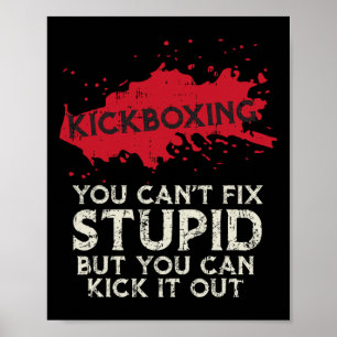 Kickboxing Saying You Cant Fix Stupid Cool Martial Poster