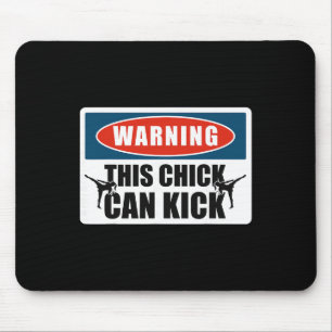 Kickboxing Vintage Warning This Chick Can Kick Mouse Mat
