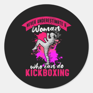 Kickboxing Woman Kick Boxing Workout Classic Round Sticker