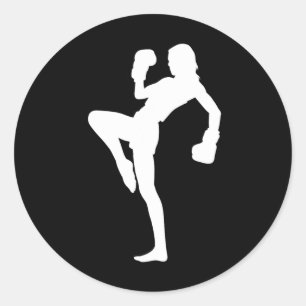 Kickboxing Women Is Striking Silhouette Design Is  Classic Round Sticker