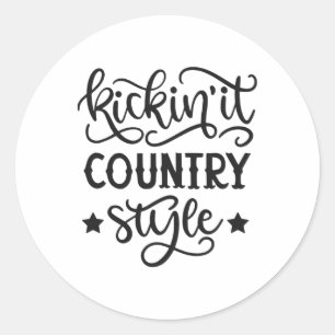 Kickin' It Country Style Western Cowboy Cowgirl Li Classic Round Sticker