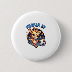 Kickin It Soccer Player Giraffe Ball Girls Boys An 6 Cm Round Badge