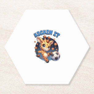 Kickin It Soccer Player Giraffe Ball Girls Boys An Paper Coaster