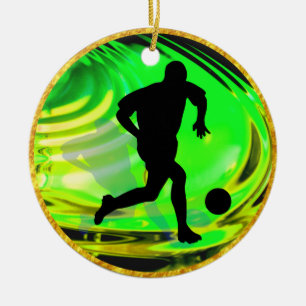 Kicking Balls in Green and Gold Ceramic Tree Decoration