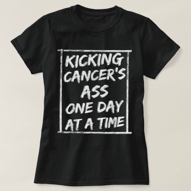 Kicking Cancer Chemotherapy Warrior Survivor Chemo T-Shirt (Design Front)