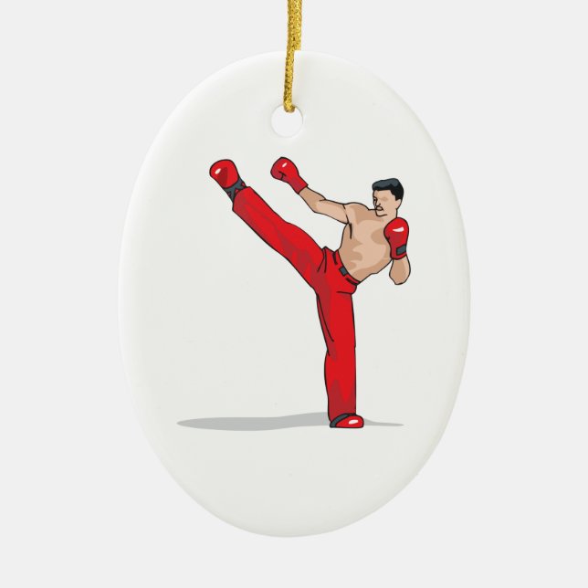 kicking kickboxer kickboxing graphic ceramic tree decoration (Front)