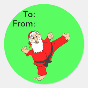Kicking Santa Martial Arts Christmas Gift Tags
