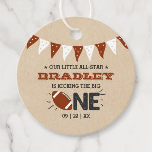 Kicking The Big One   Football 1st Birthday Favour Tags