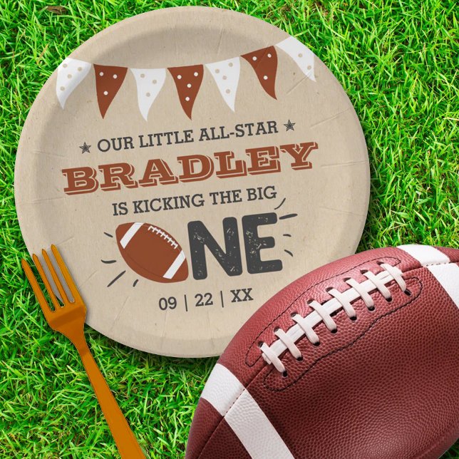 Kicking The Big One | Football 1st Birthday Paper Plate (Creator Uploaded)