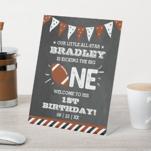 Kicking The Big One Football 1st Birthday Pedestal Sign