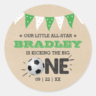 Kicking The Big One   Soccer 1st Birthday Classic Round Sticker