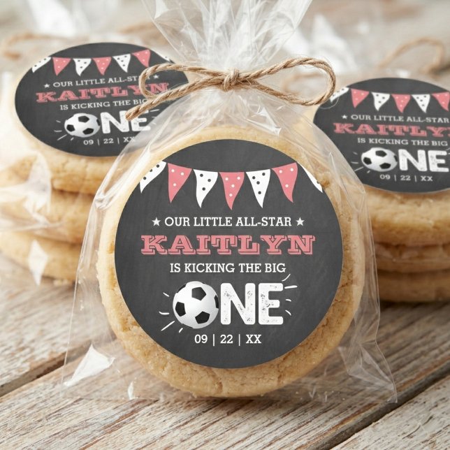 Kicking The Big One | Soccer 1st Birthday Classic Round Sticker (Creator Uploaded)