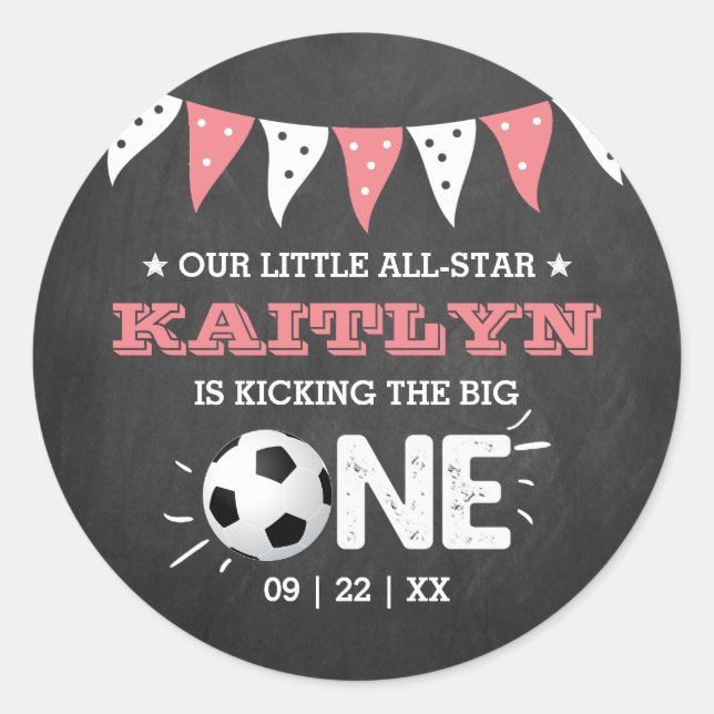 Kicking The Big One | Soccer 1st Birthday Classic Round Sticker (Front)