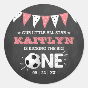 Kicking The Big One Soccer 1st Birthday Classic Round Sticker