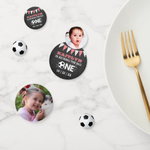Kicking The Big One   Soccer 1st Birthday Confetti