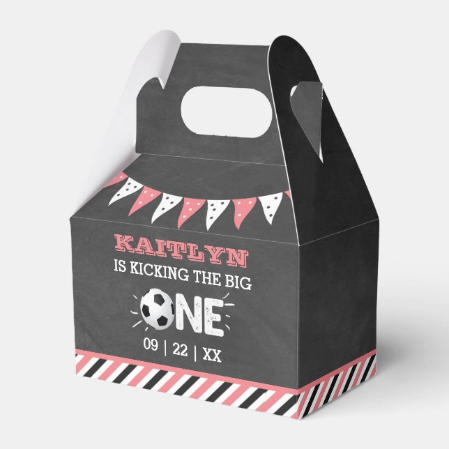Kicking The Big One | Soccer 1st Birthday Favour Box (Front Side)