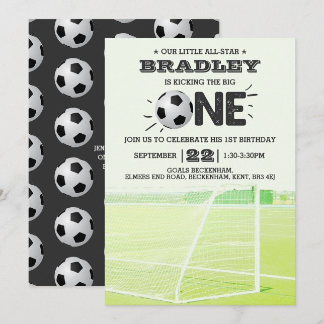 Kicking The Big One | Soccer 1st Birthday Invitation (Front/Back)