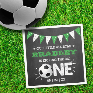 Kicking The Big One   Soccer 1st Birthday Napkin