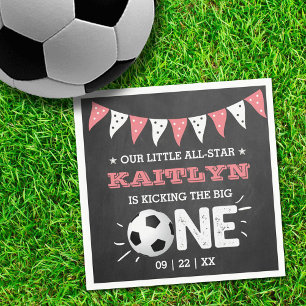 Kicking The Big One   Soccer 1st Birthday Napkin
