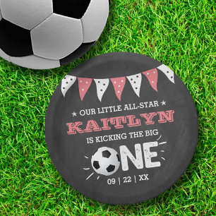 Kicking The Big One   Soccer 1st Birthday Paper Plate