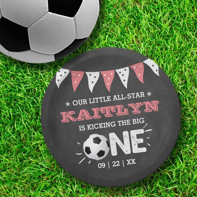 Kicking The Big One | Soccer 1st Birthday Paper Plate (Creator Uploaded)