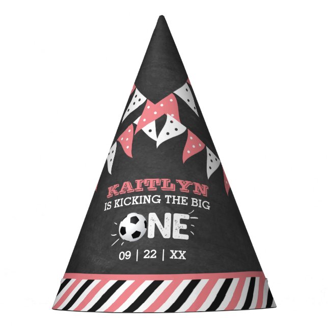 Kicking The Big One | Soccer 1st Birthday Party Hat (Front)