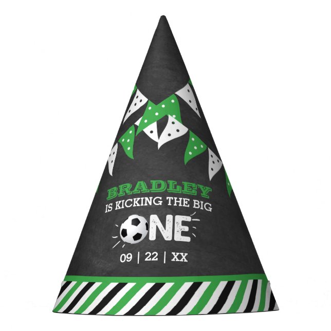 Kicking The Big One | Soccer 1st Birthday Party Hat (Front)