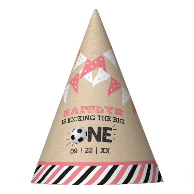 Kicking The Big One | Soccer 1st Birthday Party Hat (Front)