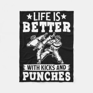 Kicks And Punches Karate Fighter Fleece Blanket