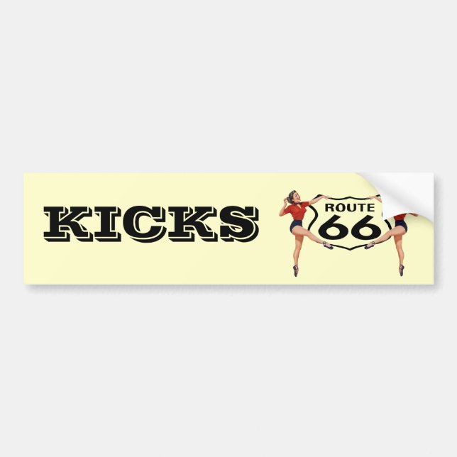 "KICKS" GALS ROUTE 66 SIGN Bumper Sticker ROADTRIP (Front)