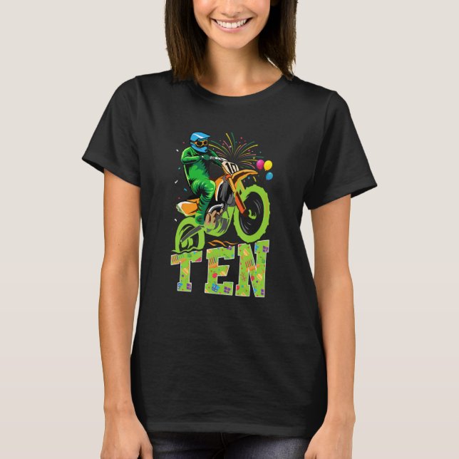 Kid 10th Birthday Party Dirt Bike Motocross Themed T-Shirt (Front)