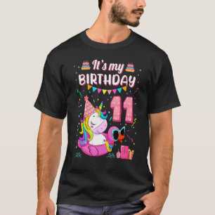 Kid 11th Birthday Girl Unicorn Duck Float Summer 1 T-Shirt