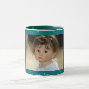 Kid 1st Christmas Star Snowflake Custom Photo Blue Mug