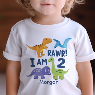 Kid 2nd Birthday Dinosaur Rawr Personalised Baby T-Shirt