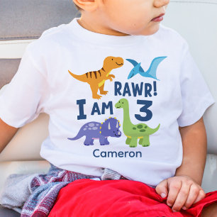 Kid 3rd Birthday Dinosaur Rawr Personalised Baby T-Shirt