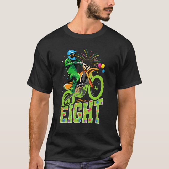 Kid 8th Birthday Party Dirt Bike Motocross Themed  T-Shirt (Front)